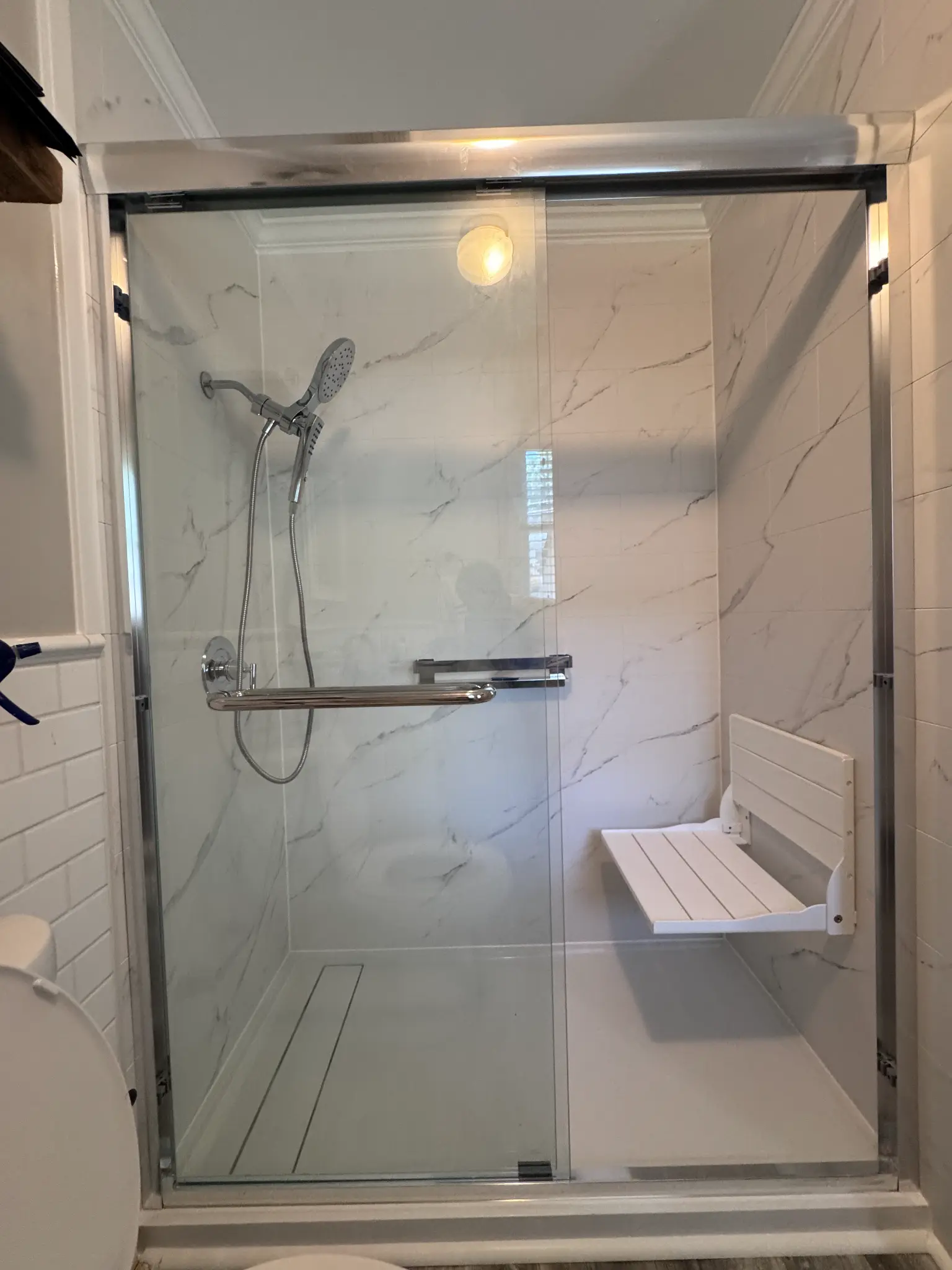 Marble Shower with Sliding Doors